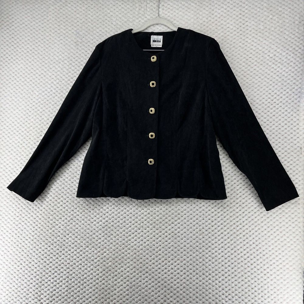 Vintage Leslie Fay Black Blazer Jacket Gold Button Front Career Office‎ Size 14